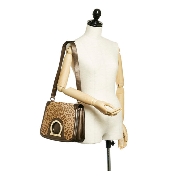 サルヴァトーレフェラガモ ガンチーニ ショルダーバッグ AU-21 1819 ブラウン ハラコ レザー レディース Salvatore Ferragamo 【中古】