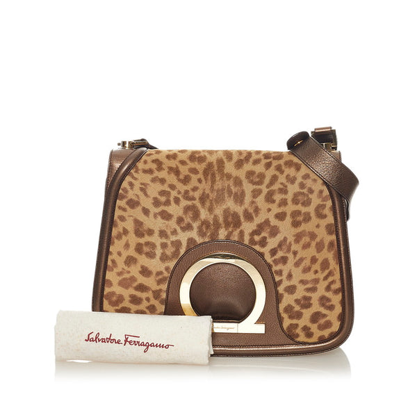 サルヴァトーレフェラガモ ガンチーニ ショルダーバッグ AU-21 1819 ブラウン ハラコ レザー レディース Salvatore Ferragamo 【中古】