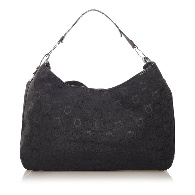 サルヴァトーレフェラガモ ガンチーニ EX-21 5378 ブラック キャンバス レザー ショルダーバッグ レディース Salvatore Ferragamo 【中古】