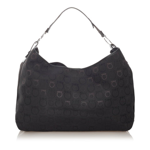 サルヴァトーレフェラガモ ガンチーニ EX-21 5378 ブラック キャンバス レザー ショルダーバッグ レディース Salvatore Ferragamo 【中古】