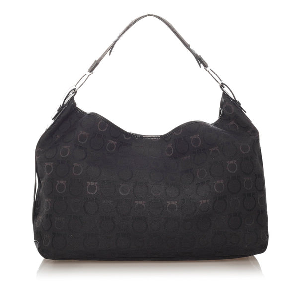 サルヴァトーレフェラガモ ガンチーニ EX-21 5378 ブラック キャンバス レザー ショルダーバッグ レディース Salvatore Ferragamo 【中古】