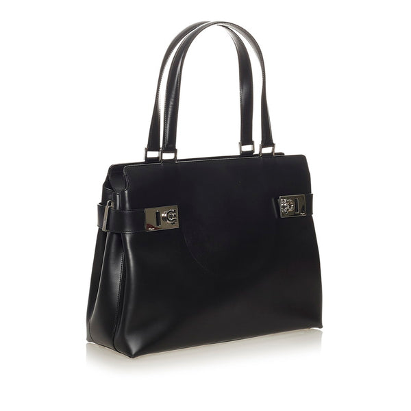 サルヴァトーレフェラガモ ガンチーニ DY-21 0166 ブラック レザー ハンドバッグ レディース Salvatore Ferragamo 【中古】