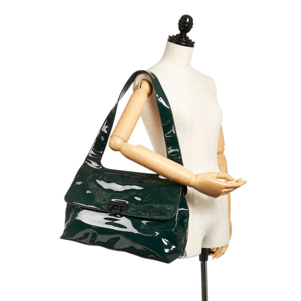 サルヴァトーレフェラガモ ガンチーニ トートバッグ AU-21 7751 グリーン エナメル レディース Salvatore Ferragamo 【中古】