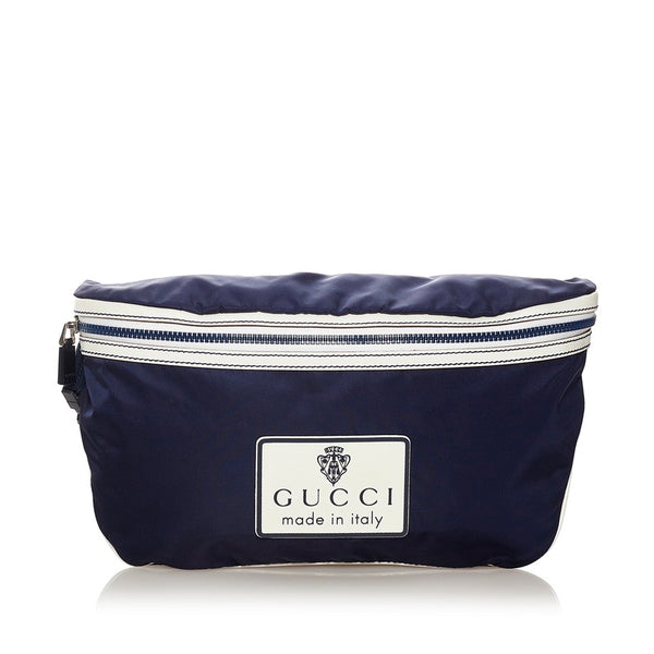 グッチ 211128 ネイビー ホワイト ナイロン ボディバッグ レディース GUCCI 【中古】