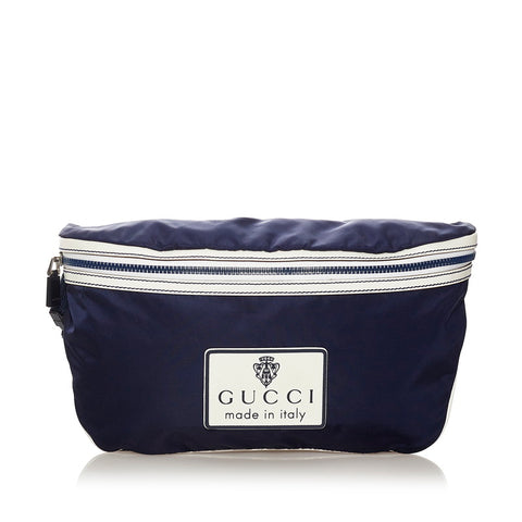 グッチ 211128 ネイビー ホワイト ナイロン ボディバッグ レディース GUCCI 【中古】