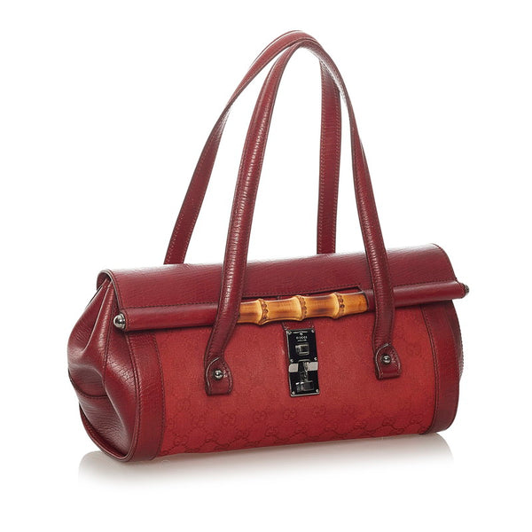グッチ GGキャンバス バンブー 111718 レッド キャンバス レザー ハンドバッグ レディース GUCCI 【中古】