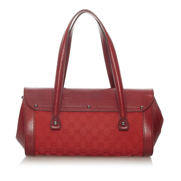 グッチ GGキャンバス バンブー 111718 レッド キャンバス レザー ハンドバッグ レディース GUCCI 【中古】
