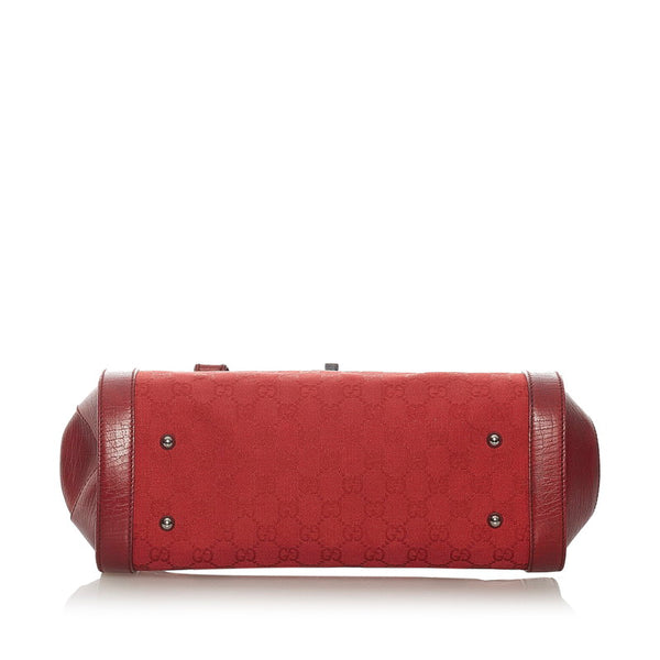 グッチ GGキャンバス バンブー 111718 レッド キャンバス レザー ハンドバッグ レディース GUCCI 【中古】