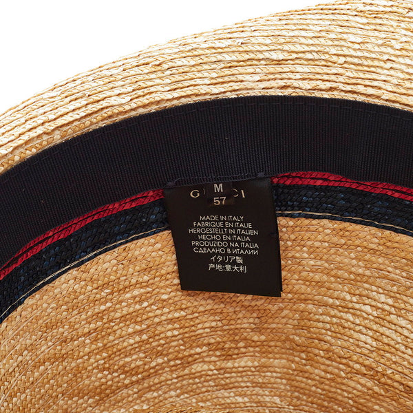 グッチ シェリーライン Mサイズ ハット ベージュ ストロー レディース GUCCI 【中古】