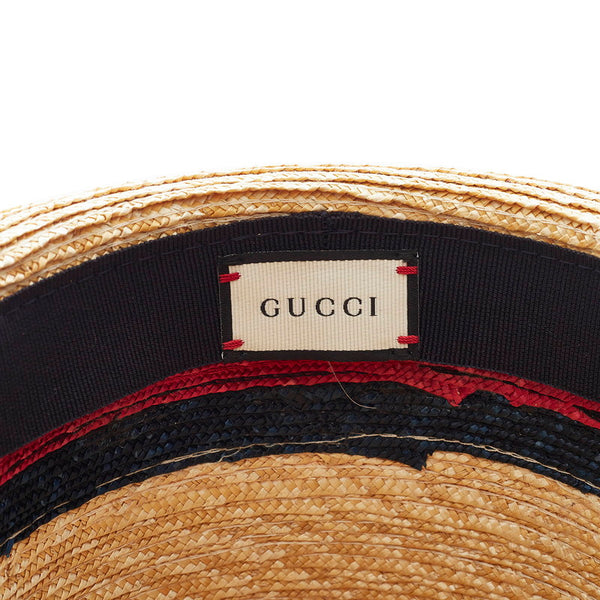 グッチ シェリーライン Mサイズ ハット ベージュ ストロー レディース GUCCI 【中古】