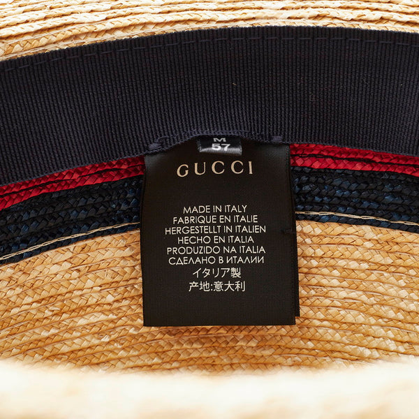 グッチ シェリーライン Mサイズ ハット ベージュ ストロー レディース GUCCI 【中古】