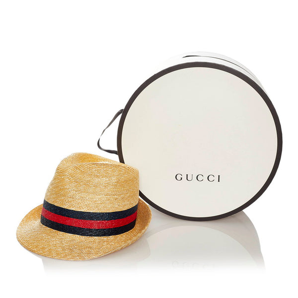 グッチ シェリーライン Mサイズ ハット ベージュ ストロー レディース GUCCI 【中古】