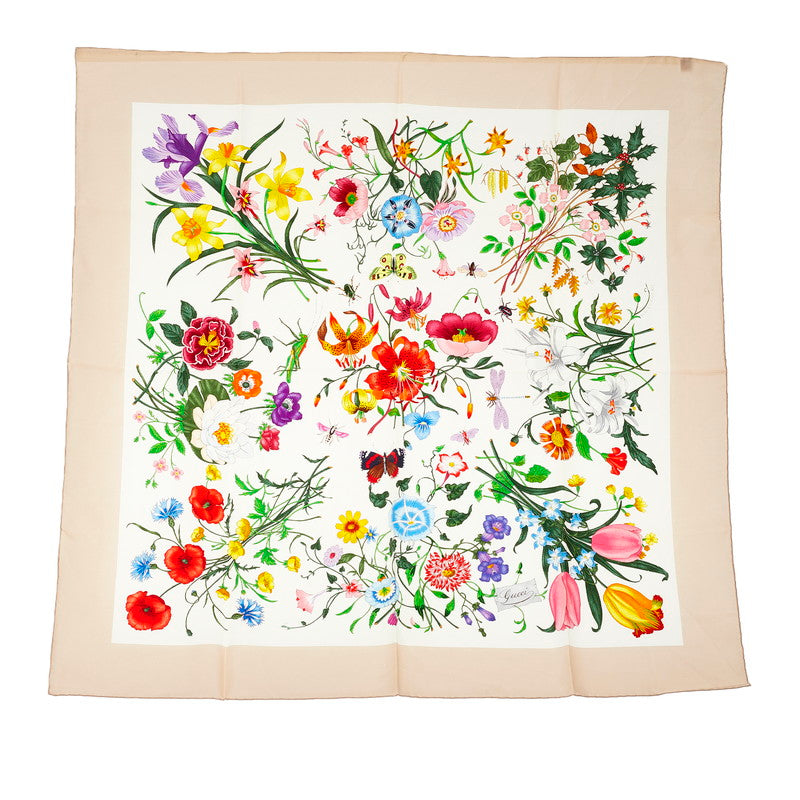 グッチ フローラ フラワー 花柄 マルチカラー シルク スカーフ レディース GUCCI 【中古】