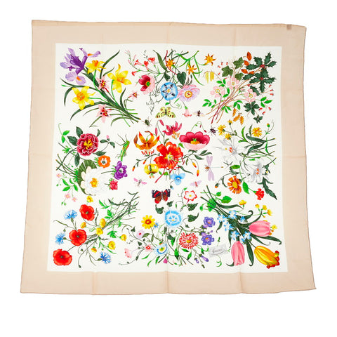 グッチ フローラ フラワー 花柄 マルチカラー シルク スカーフ レディース GUCCI 【中古】