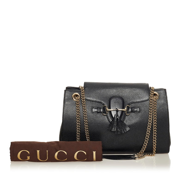 グッチ エミリー 295403 ブラック レザー チェーン ショルダーバッグ レディース GUCCI 【中古】