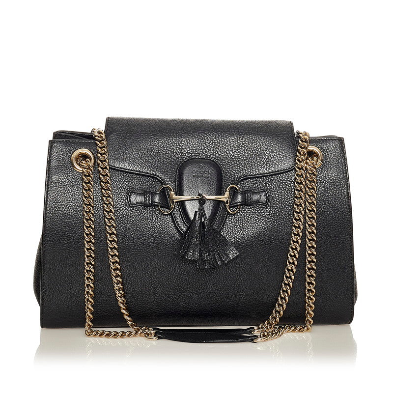 グッチ エミリー 295403 ブラック レザー チェーン ショルダーバッグ レディース GUCCI 【中古】