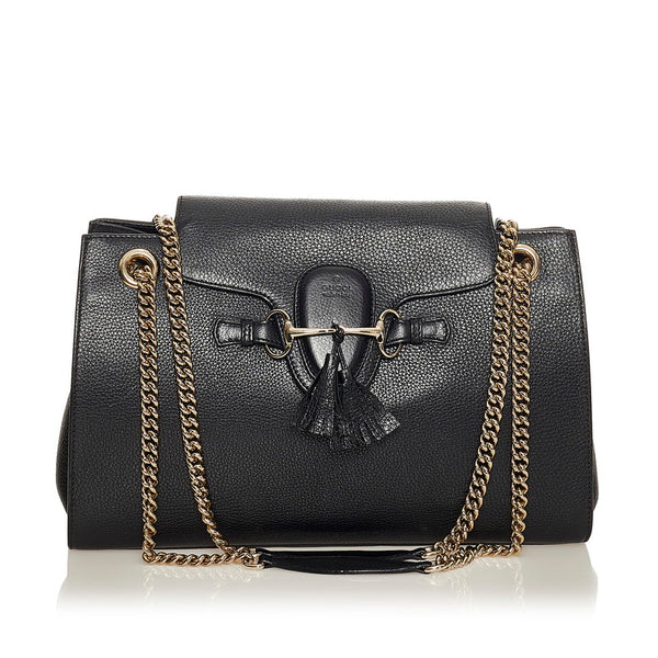 グッチ エミリー 295403 ブラック レザー チェーン ショルダーバッグ レディース GUCCI 【中古】