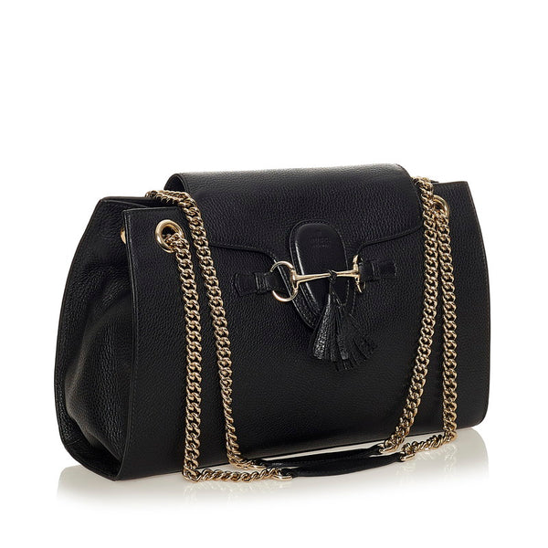 グッチ エミリー 295403 ブラック レザー チェーン ショルダーバッグ レディース GUCCI 【中古】