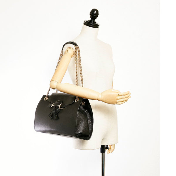 グッチ エミリー 295403 ブラック レザー チェーン ショルダーバッグ レディース GUCCI 【中古】