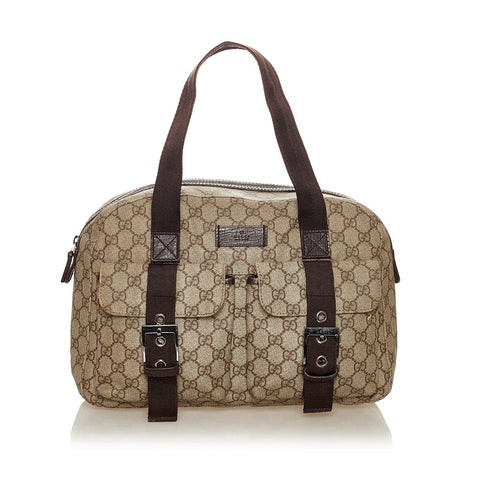 グッチ GGスプリーム 140959 ベージュ PVC レザー ハンドバッグ レディース GUCCI 【中古】