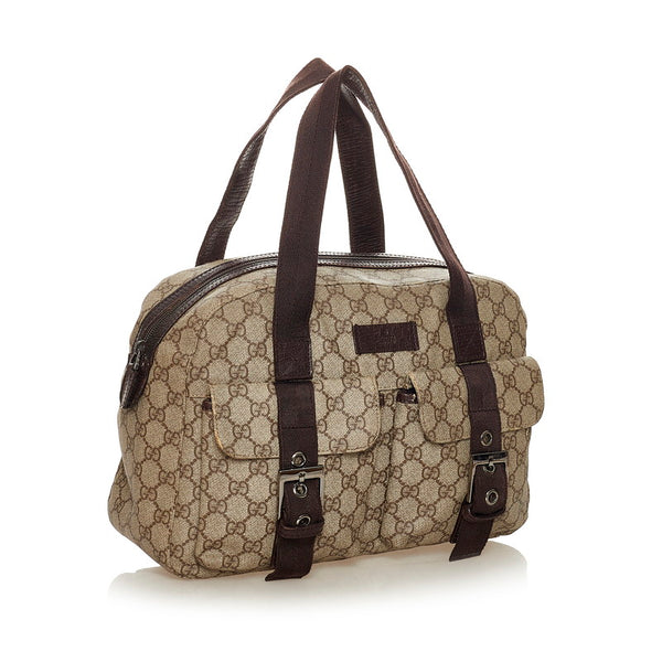 グッチ GGスプリーム 140959 ベージュ PVC レザー ハンドバッグ レディース GUCCI 【中古】