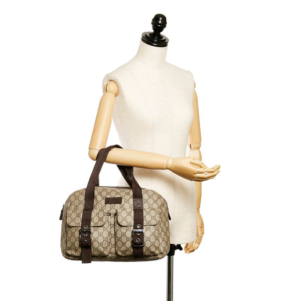 グッチ GGスプリーム 140959 ベージュ PVC レザー ハンドバッグ レディース GUCCI 【中古】