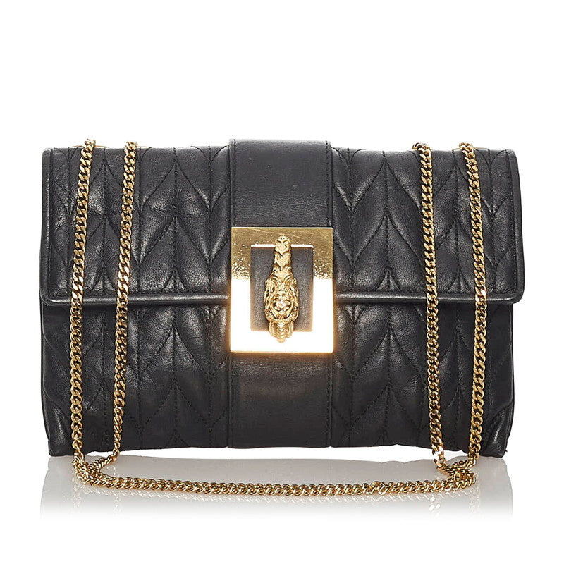 グッチ 005 0808 ブラック ゴールド レザー チェーン ショルダーバック レディース GUCCI 【中古】