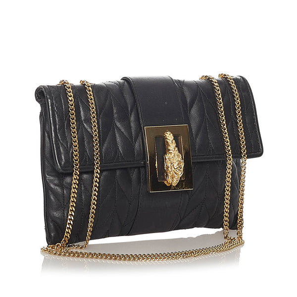 グッチ 005 0808 ブラック ゴールド レザー チェーン ショルダーバック レディース GUCCI 【中古】