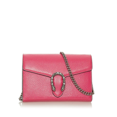 グッチ ディオニュソス 401231 ピンク レザー ウォレットチェーン レディース GUCCI 【中古】