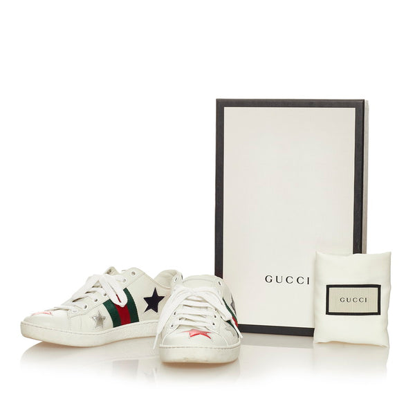 グッチ エース エンブロイダリー 454562 ホワイト レザー スニーカー レディース GUCCI 【中古】