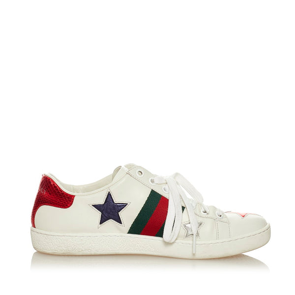 グッチ エース エンブロイダリー 454562 ホワイト レザー スニーカー レディース GUCCI 【中古】