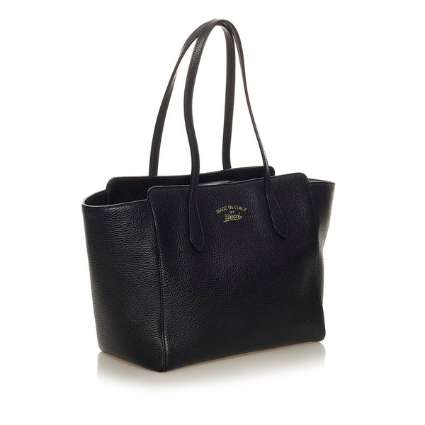 グッチ スウィング 354408 ブラック レザー トートバッグ レディース GUCCI 【中古】