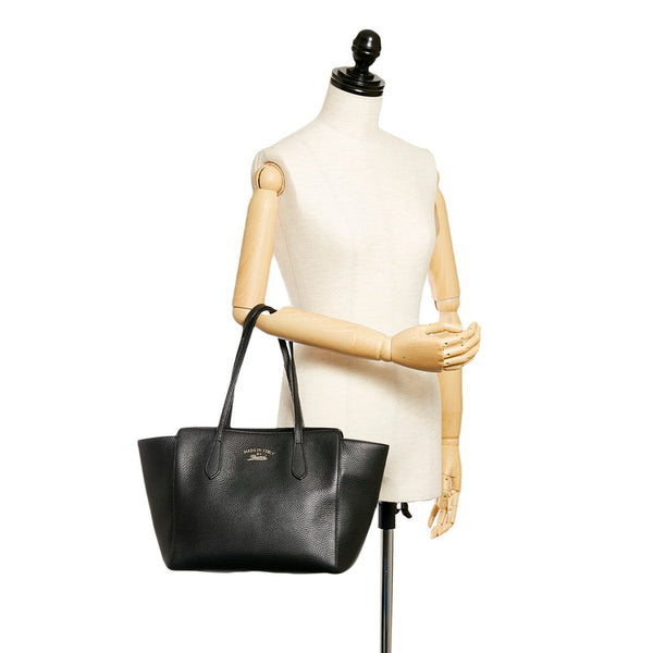 グッチ スウィング 354408 ブラック レザー トートバッグ レディース GUCCI 【中古】