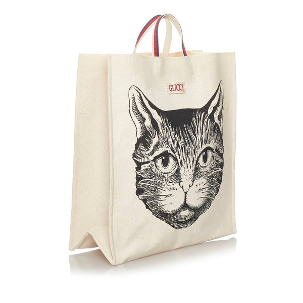 グッチ キャット 484690 ベージュ アイボリー キャンバス トートバッグ レディース GUCCI 【中古】