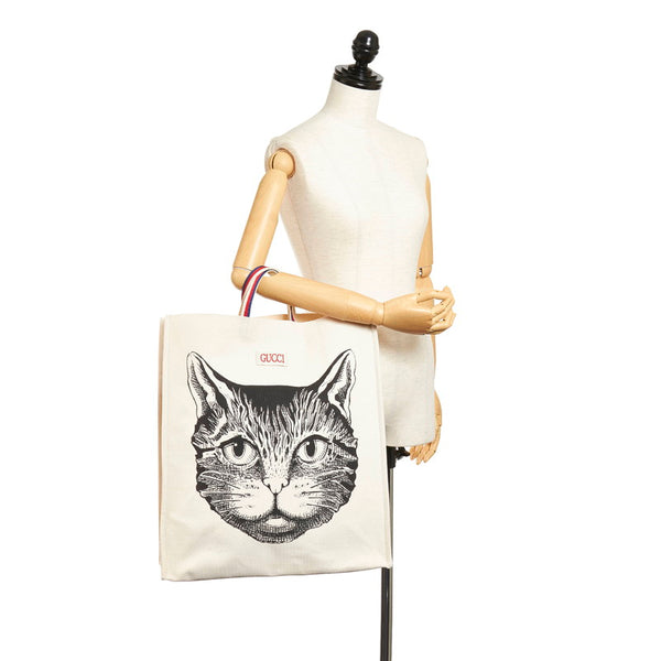 グッチ キャット 484690 ベージュ アイボリー キャンバス トートバッグ レディース GUCCI 【中古】