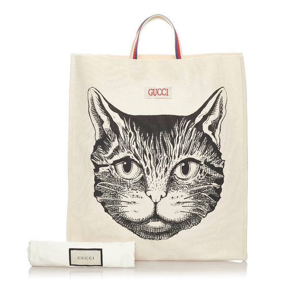 グッチ キャット 484690 ベージュ アイボリー キャンバス トートバッグ レディース GUCCI 【中古】