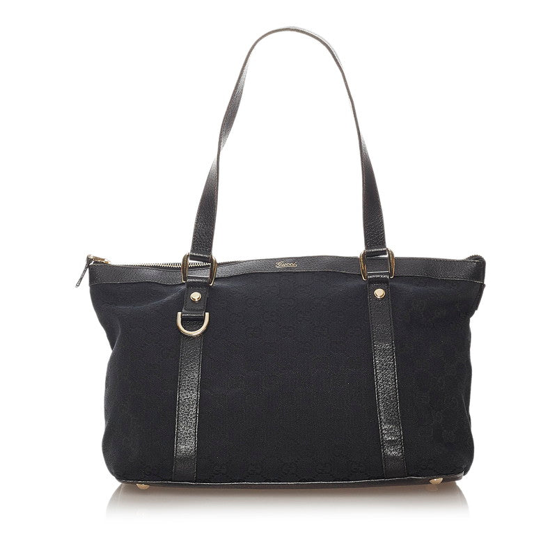 グッチ GGキャンバス トートバッグ 141470 ブラック キャンバス レザー レディース GUCCI 【中古】