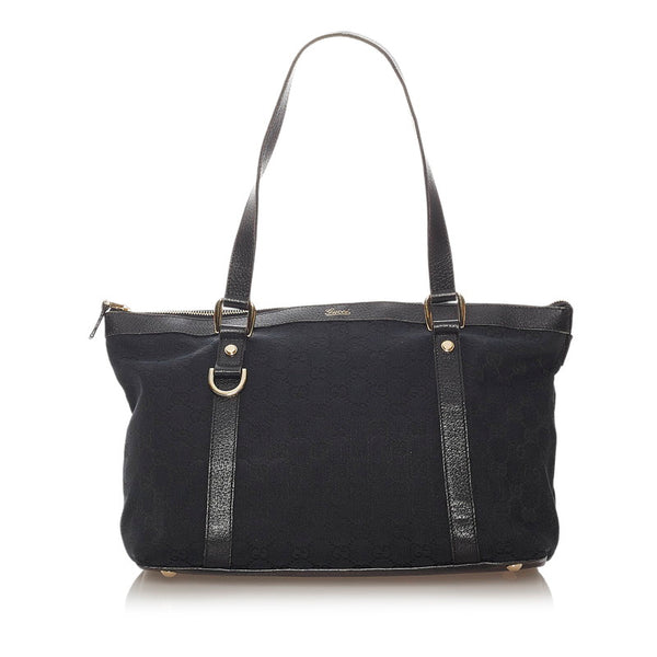 グッチ GGキャンバス トートバッグ 141470 ブラック キャンバス レザー レディース GUCCI 【中古】