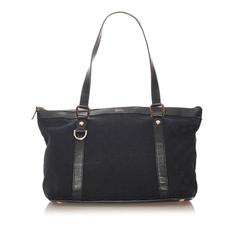 グッチ GGキャンバス トートバッグ 141470 ブラック キャンバス レザー レディース GUCCI 【中古】