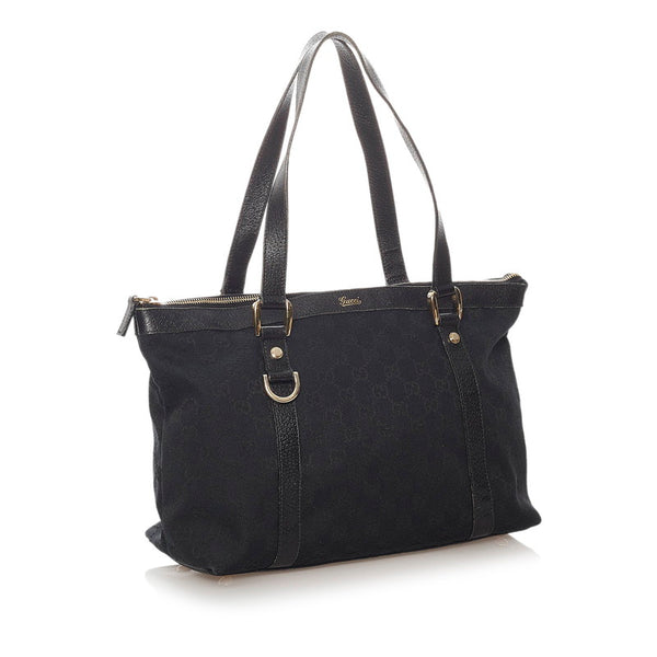 グッチ GGキャンバス トートバッグ 141470 ブラック キャンバス レザー レディース GUCCI 【中古】