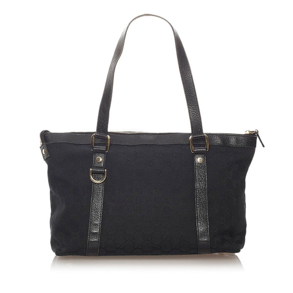 グッチ GGキャンバス トートバッグ 141470 ブラック キャンバス レザー レディース GUCCI 【中古】