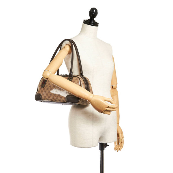 グッチ GGクリスタル シェリーライン 293594 ベージュ ブラウン PVC レザー トートバッグ レディース GUCCI 【中古】