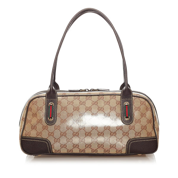 グッチ GGクリスタル シェリーライン 293594 ベージュ ブラウン PVC レザー トートバッグ レディース GUCCI 【中古】