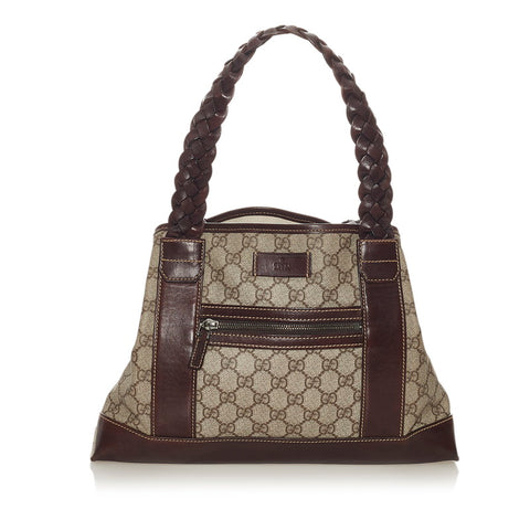 グッチ GGスプリーム 140948 ベージュ ブラウン PVC レザー ハンドバッグ レディース GUCCI 【中古】