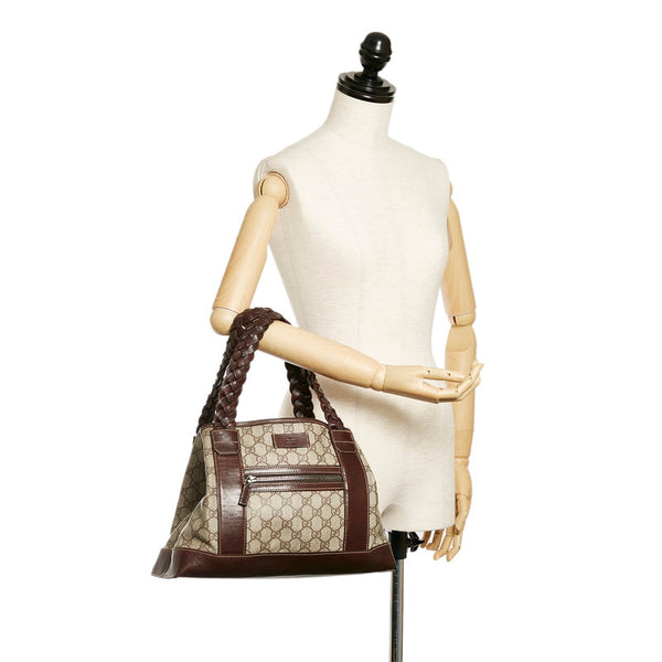 グッチ GGスプリーム 140948 ベージュ ブラウン PVC レザー ハンドバッグ レディース GUCCI 【中古】