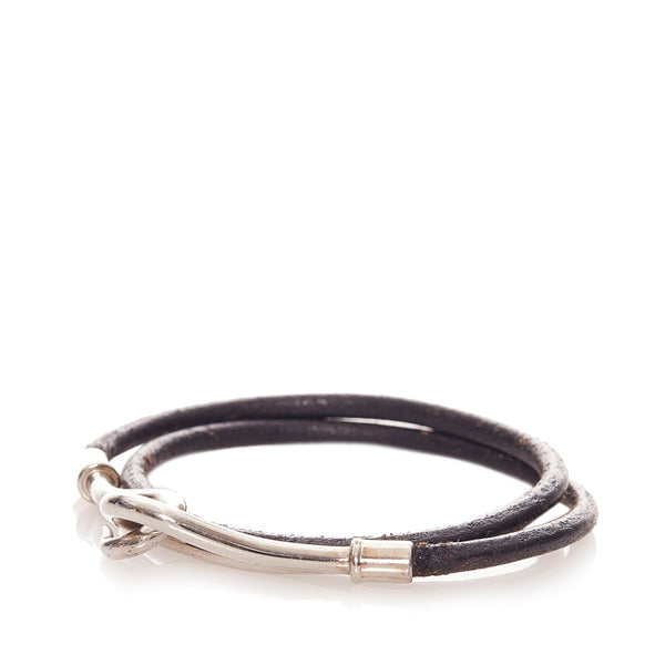 エルメス ブラック シルバー レザー メタル ジャンボ ブレスレット レディース HERMES 【中古】