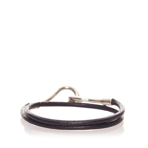 エルメス ブラック シルバー レザー メタル ジャンボ ブレスレット レディース HERMES 【中古】