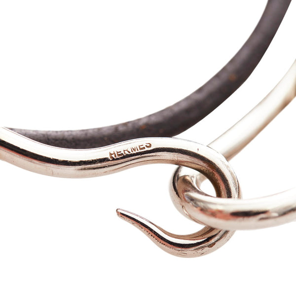 エルメス ブラック シルバー レザー メタル ジャンボ ブレスレット レディース HERMES 【中古】