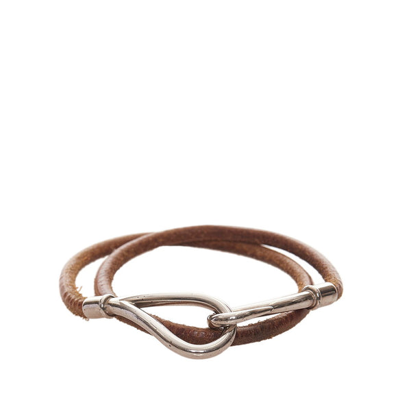 エルメス ブラウン シルバー レザー メタル ジャンボ ブレスレット レディース HERMES 【中古】