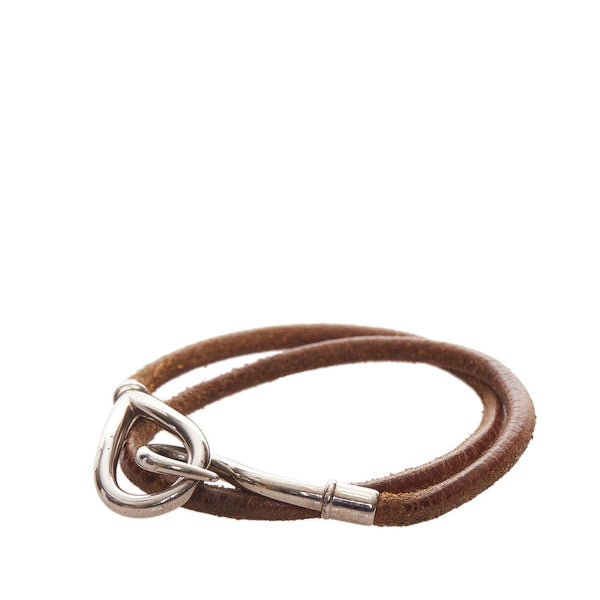 エルメス ブラウン シルバー レザー メタル ジャンボ ブレスレット レディース HERMES 【中古】